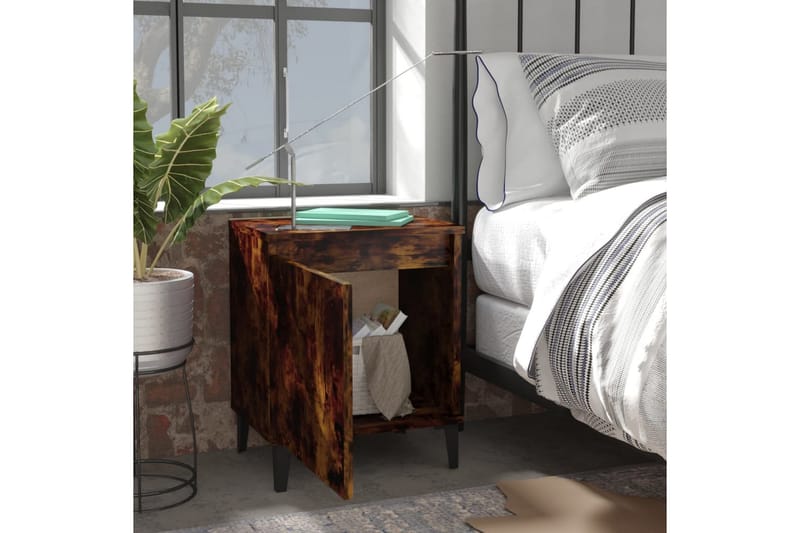 Sängbord med metallben 2 st rökfärgad ek 40x30x50 cm - Brun - Sängbord & nattduksbord