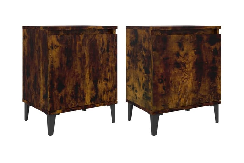 Sängbord med metallben 2 st rökfärgad ek 40x30x50 cm - Brun - Sängbord & nattduksbord
