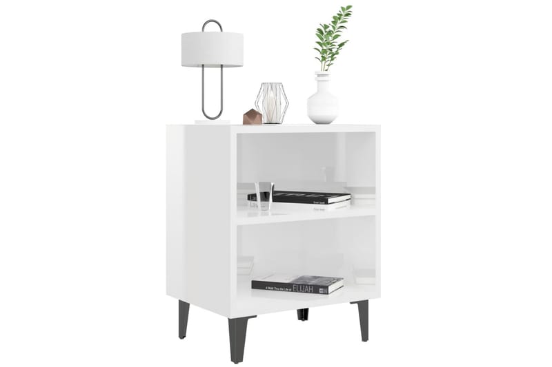 Sängbord med metallben 2 st vit högglans 40x30x50 cm - Vit - Sängbord & nattduksbord