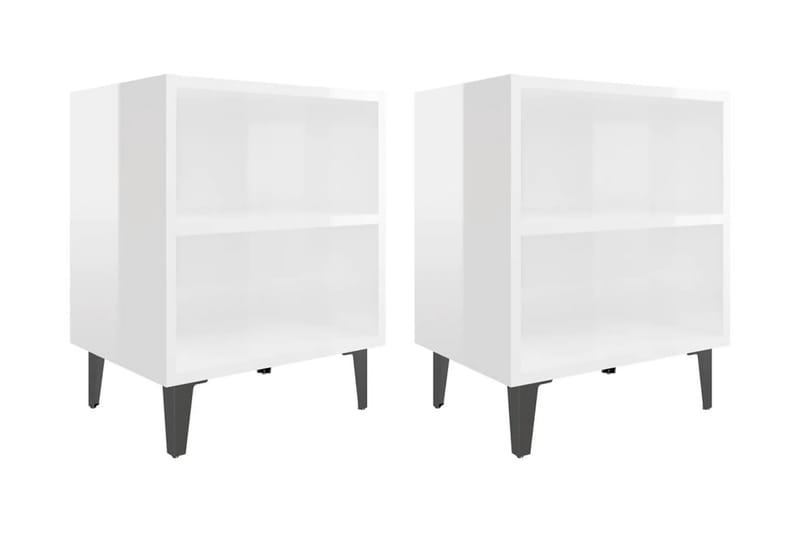 Sängbord med metallben 2 st vit högglans 40x30x50 cm - Vit - Sängbord & nattduksbord