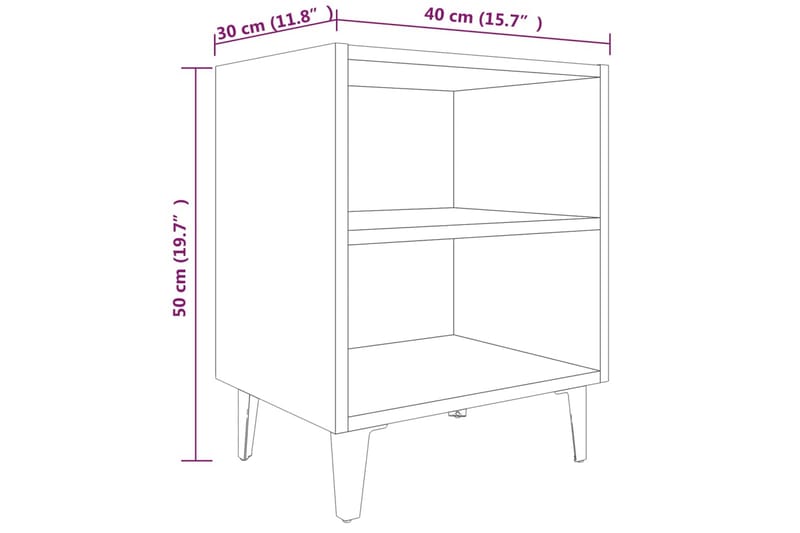 Sängbord med metallben brun ek 40x30x50 cm - Brun - Sängbord & nattduksbord