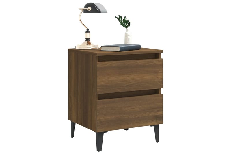 Sängbord med metallben brun ek 40x35x50 cm - Brun - Sängbord & nattduksbord