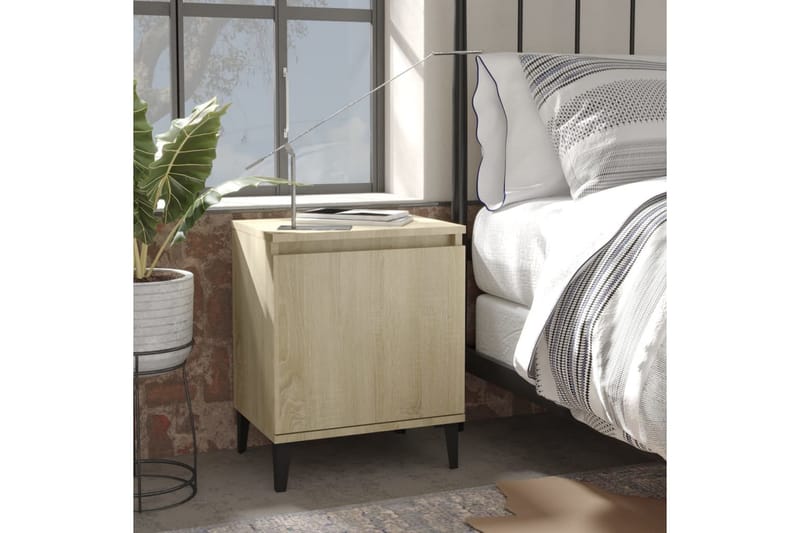 Sängbord med metallben sonoma-ek 40x30x50 cm - Brun - Sängbord & nattduksbord
