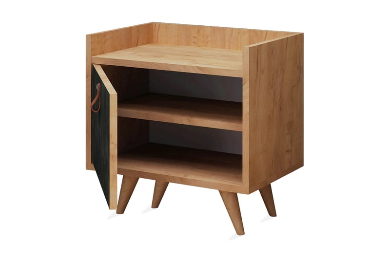 Sängbord Naidaj 50 cm med Förvaring Skåp Läderbeslag - Grå/Trä - Sängbord & nattduksbord