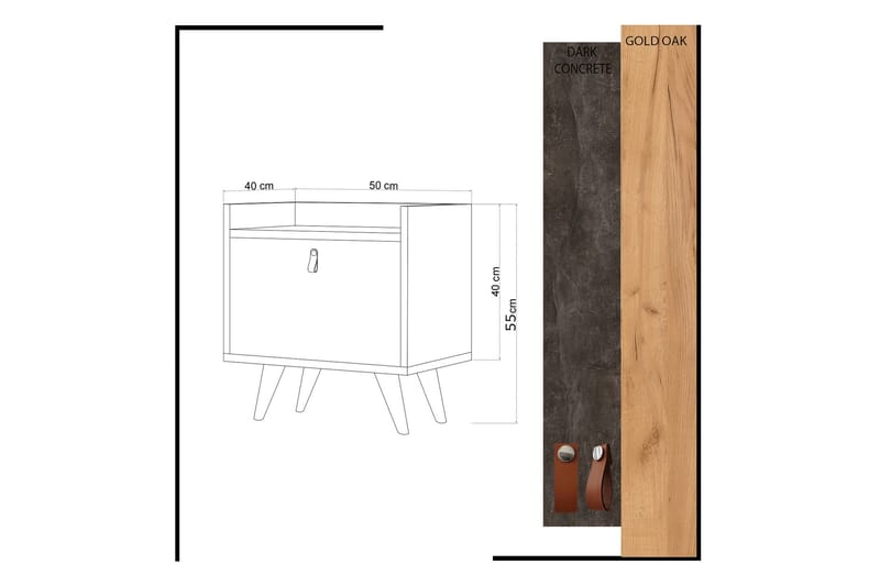 Sängbord Naidaj 50 cm med Förvaring Skåp Läderbeslag - Grå/Trä - Möbler - Bord & matgrupp - Avlastningsbord & sidobord - Sängbord & nattduksbord