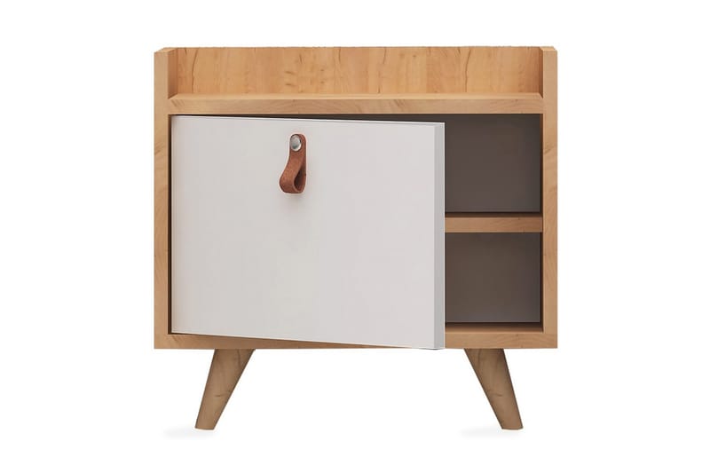 Sängbord Naidaj 50 cm med Förvaring Skåp Läderbeslag - Trä/Vit - Sängbord & nattduksbord