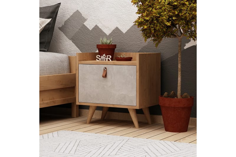Sängbord Naidaj 50 cm med Förvaring Skåp - Trä/Vit - Sängbord & nattduksbord