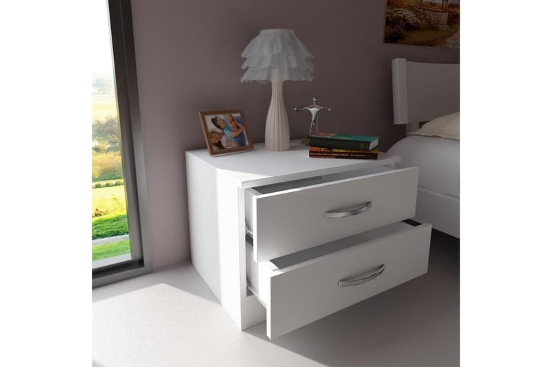 Sängbord Nicrone 55 cm med Förvaring 2 Lådor - Vit - Sängbord & nattduksbord
