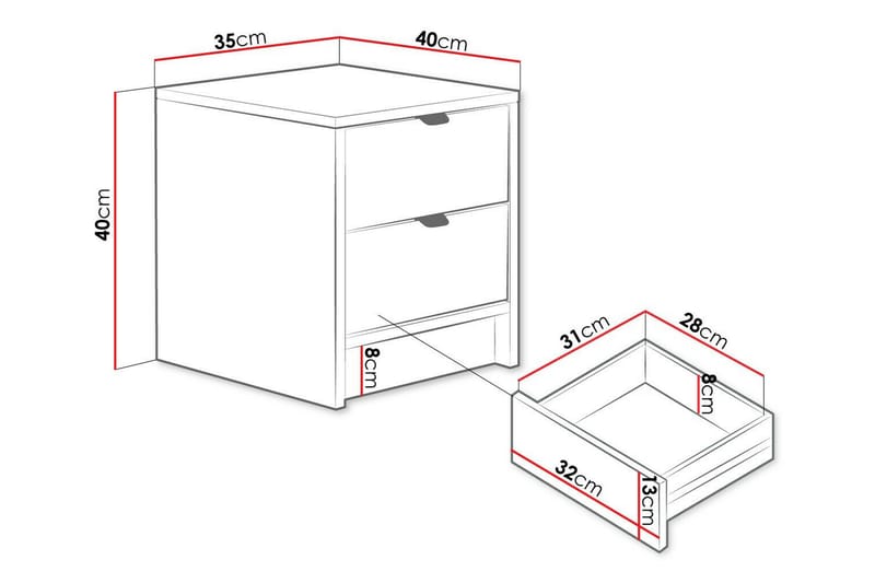 Sängbord Novaj 35 cm - Vit - Möbler - Bord & matgrupp - Avlastningsbord & sidobord - Sängbord & nattduksbord
