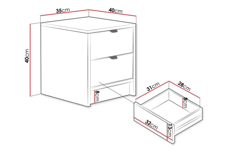 Sängbord Novaj 35 cm - Vit - Sängbord & nattduksbord