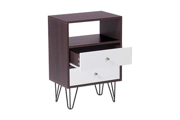 Sängbord Oltmans 45 cm med Förvaring 2 Lådor + Hylla - Mörkbrun/Vit - Möbler - Bord & matgrupp - Avlastningsbord & sidobord - Sängbord & nattduksbord
