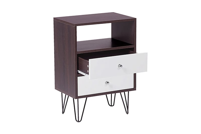 Sängbord Oltmans 45 cm med Förvaring 2 Lådor + Hylla - Mörkbrun/Vit - Sängbord & nattduksbord