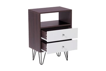 Sängbord Oltmans 45 cm med Förvaring 2 Lådor + Hylla - Mörkbrun/Vit - Möbler - Bord & matgrupp - Avlastningsbord & sidobord - Sängbord & nattduksbord