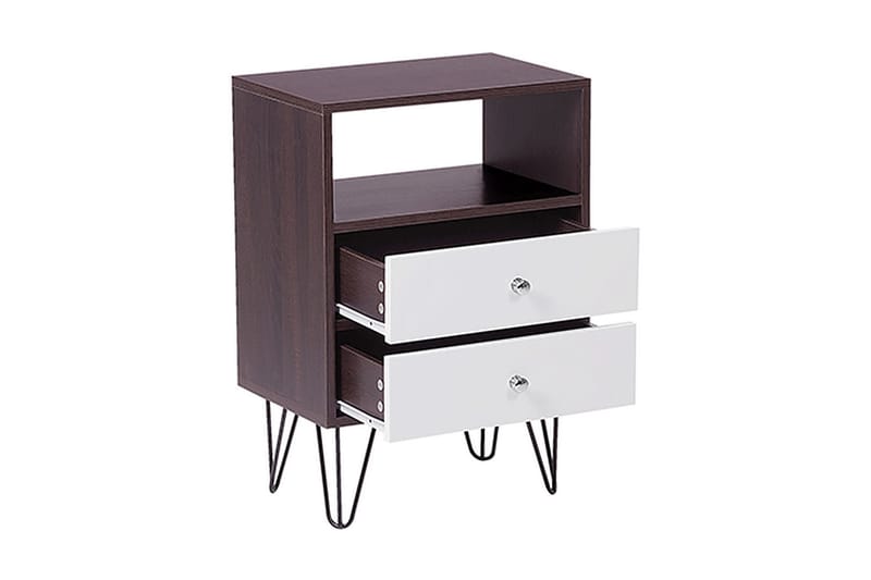 Sängbord Oltmans 45 cm med Förvaring 2 Lådor + Hylla - Mörkbrun/Vit - Möbler - Bord & matgrupp - Avlastningsbord & sidobord - Sängbord & nattduksbord