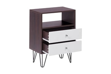 Sängbord Oltmans 45 cm med Förvaring 2 Lådor + Hylla - Mörkbrun/Vit - Möbler - Bord & matgrupp - Avlastningsbord & sidobord - Sängbord & nattduksbord