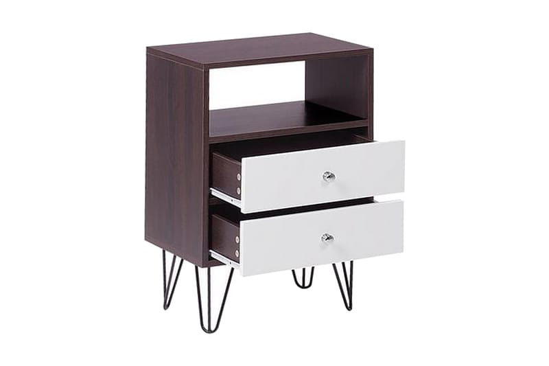 Sängbord Oltmans 45 cm med Förvaring 2 Lådor + Hylla - Mörkbrun/Vit - Möbler - Bord & matgrupp - Avlastningsbord & sidobord - Sängbord & nattduksbord