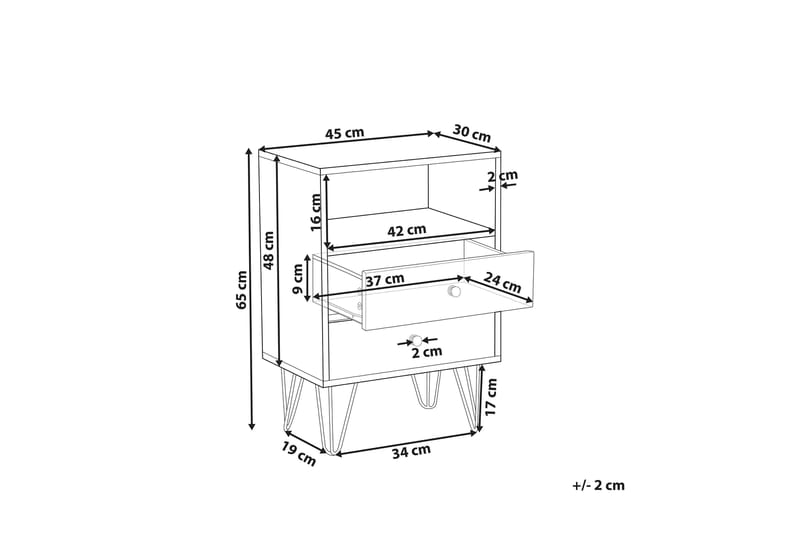 Sängbord Oltmans 45 cm med Förvaring 2 Lådor + Hylla - Mörkbrun/Vit - Möbler - Bord & matgrupp - Avlastningsbord & sidobord - Sängbord & nattduksbord