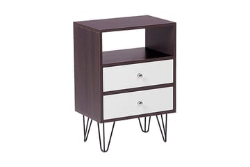 Sängbord Oltmans 45 cm med Förvaring 2 Lådor + Hylla - Mörkbrun/Vit - Möbler - Bord & matgrupp - Avlastningsbord & sidobord - Sängbord & nattduksbord