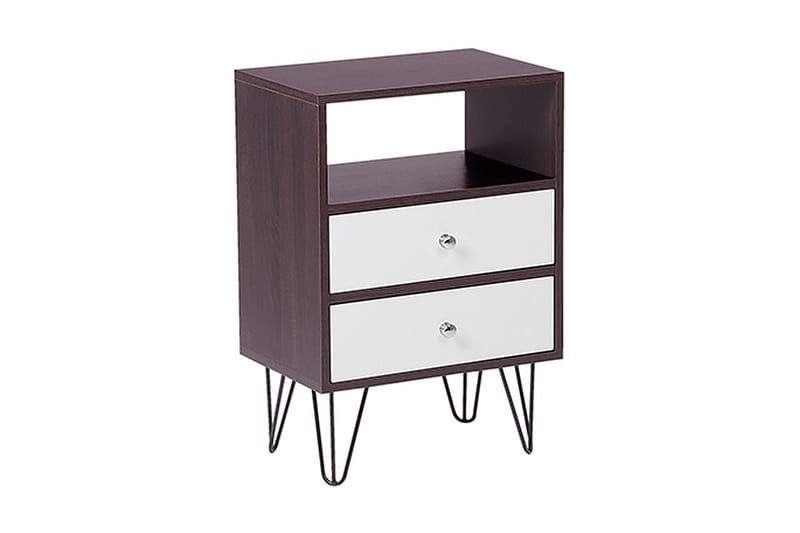 Sängbord Oltmans 45 cm med Förvaring 2 Lådor + Hylla - Mörkbrun/Vit - Sängbord & nattduksbord