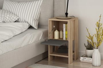 Sängbord Rodger 30 cm med Förvaring Hylla + Lucka - Ekfärg/Mörkgrå - Möbler - Bord & matgrupp - Avlastningsbord & sidobord - Sängbord & nattduksbord
