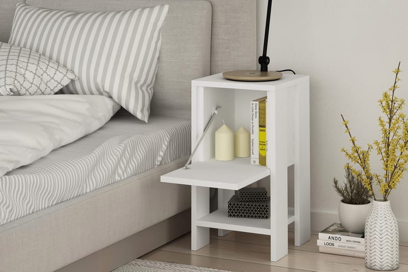 Sängbord Rodger 30 cm med Förvaring Hylla + Lucka - Vit - Möbler - Bord & matgrupp - Avlastningsbord & sidobord - Sängbord & nattduksbord