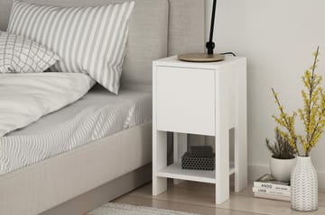 Sängbord Rodger 30 cm med Förvaring Hylla + Lucka - Vit - Möbler - Bord & matgrupp - Avlastningsbord & sidobord - Sängbord & nattduksbord