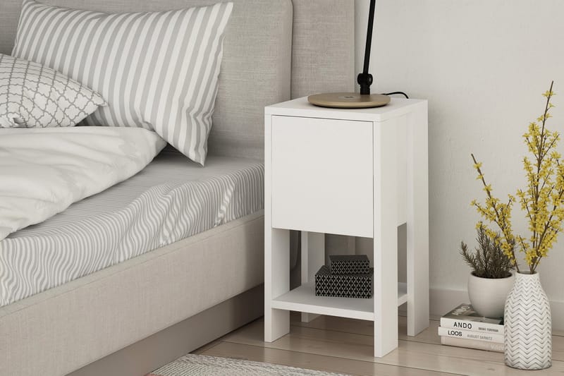 Sängbord Rodger 30 cm med Förvaring Hylla + Lucka - Vit - Möbler - Bord & matgrupp - Avlastningsbord & sidobord - Sängbord & nattduksbord