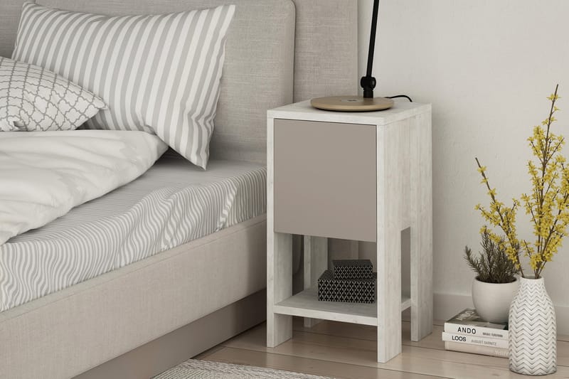 Sängbord Rodger 30 cm med Förvaring Hylla + Lucka - Vit/Trä - Möbler - Bord & matgrupp - Avlastningsbord & sidobord - Sängbord & nattduksbord