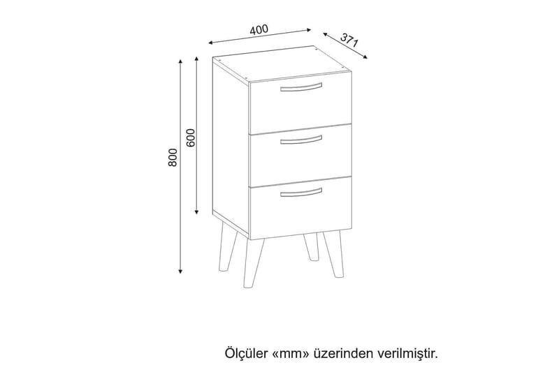 Sängbord Shaneka 40 cm med Förvaring 3 Lådor - Vit/Valnötsbrun - Sängbord & nattduksbord