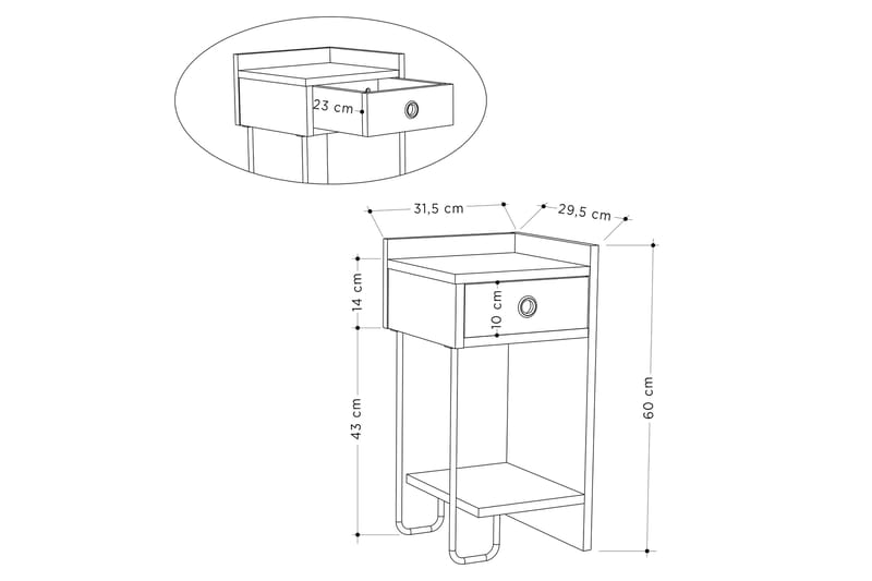 Sängbord Sirius 32x30 cm Vit - Hanah Home - Sängbord & nattduksbord