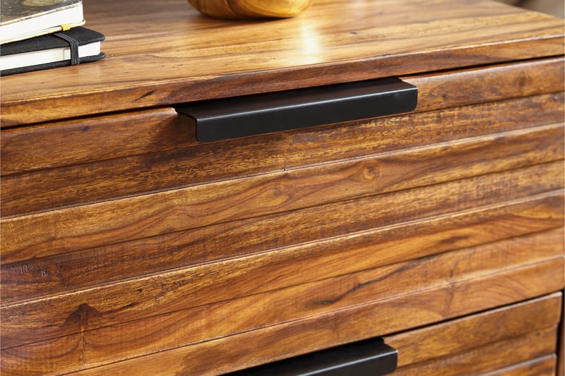 Sängbord Stamer 60 cm med Förvaring 2 Lådor - Massivt Trä/Svart - Sängbord & nattduksbord