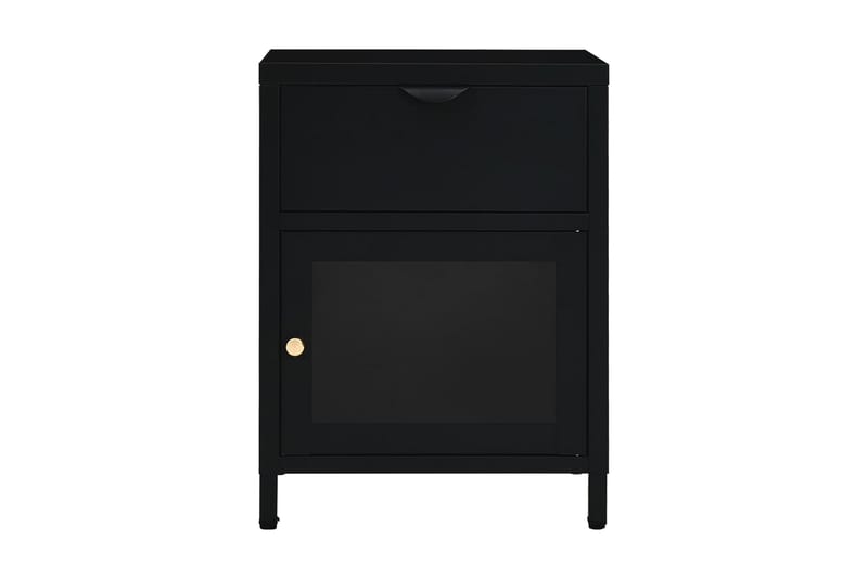 Sängbord svart 40x30x54,5 cm stål och glas - Svart - Sängbord & nattduksbord