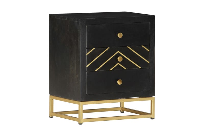 Sängbord svart och guld 40x30x50 cm massivt mangoträ - Svart - Sängbord & nattduksbord