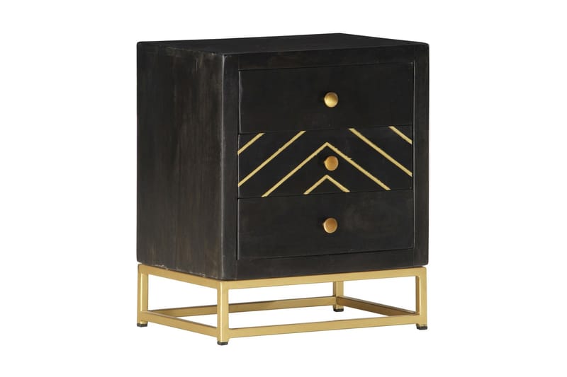 Sängbord svart och guld 40x30x50 cm massivt mangoträ - Svart - Sängbord & nattduksbord