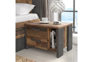 Sängbord Treknow 62 cm med Förvaring 2 Lådor + Hylla - Brun/Grå - Möbler - Bord & matgrupp - Avlastningsbord & sidobord - Sängbord & nattduksbord