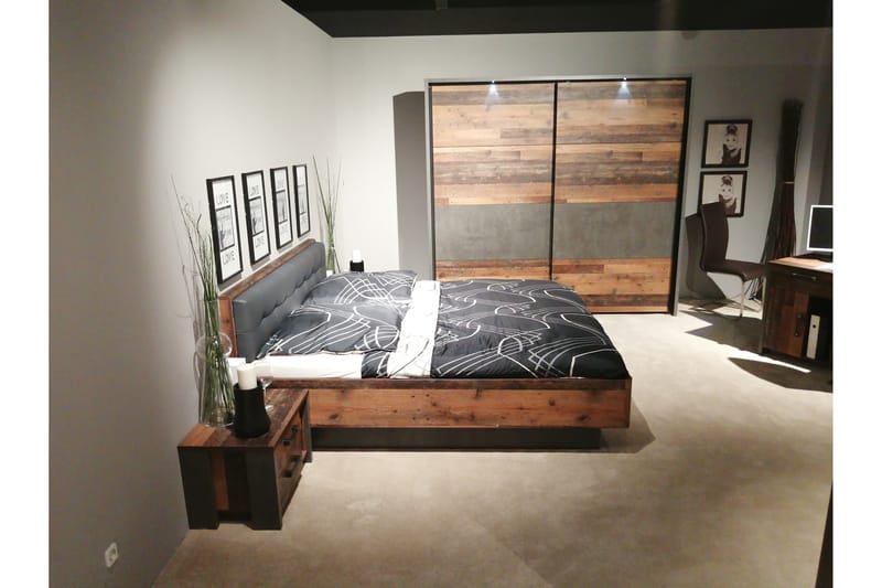 Sängbord Treknow 62 cm med Förvaring 2 Lådor + Hylla - Brun/Grå - Sängbord & nattduksbord