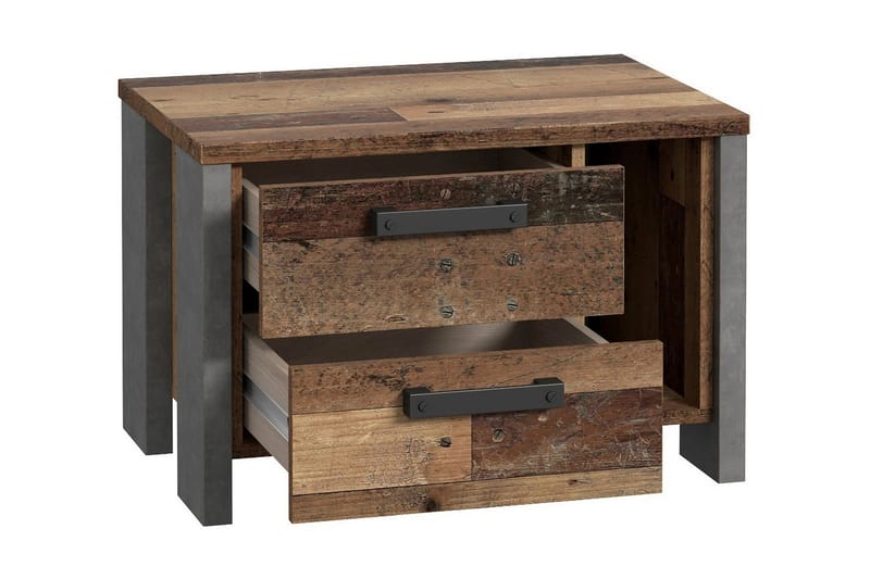 Sängbord Treknow 62 cm med Förvaring 2 Lådor + Hylla - Brun/Grå - Möbler - Bord & matgrupp - Avlastningsbord & sidobord - Sängbord & nattduksbord