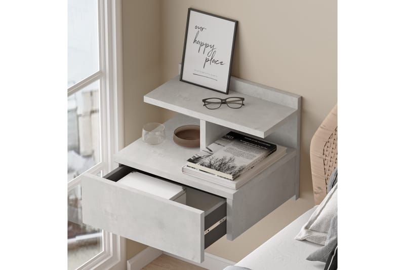 Sängbord Troter 40 cm 2 Hyllor - Silver - Sängbord & nattduksbord
