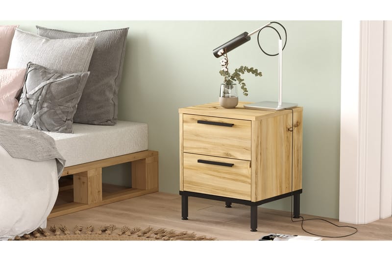 Sängbord Troter 40 cm - Natur/Svart - Sängbord & nattduksbord