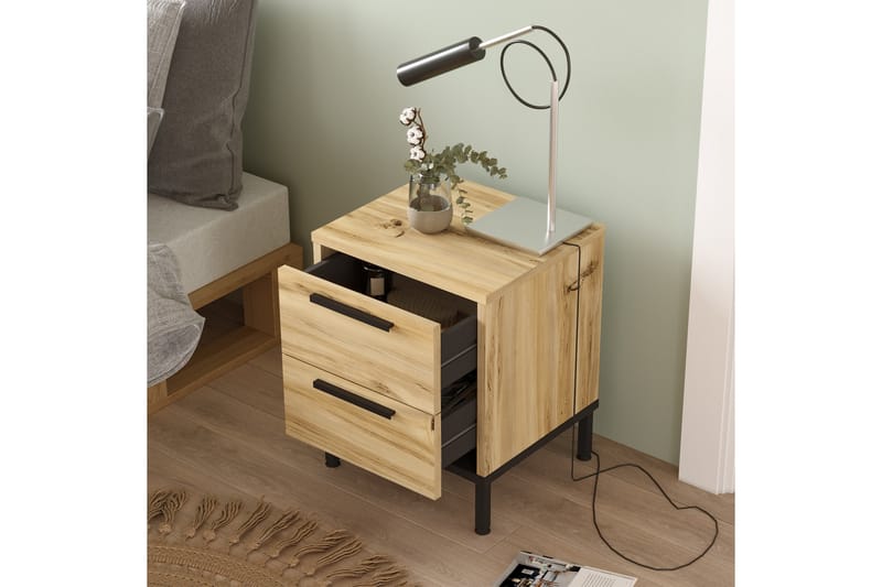 Sängbord Troter 40 cm - Natur/Svart - Sängbord & nattduksbord