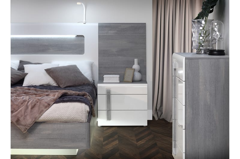 Sängbord Vänster Dengel 60 cm med Förvaring 3 Lådor - Brun/Vit - Sängbord & nattduksbord