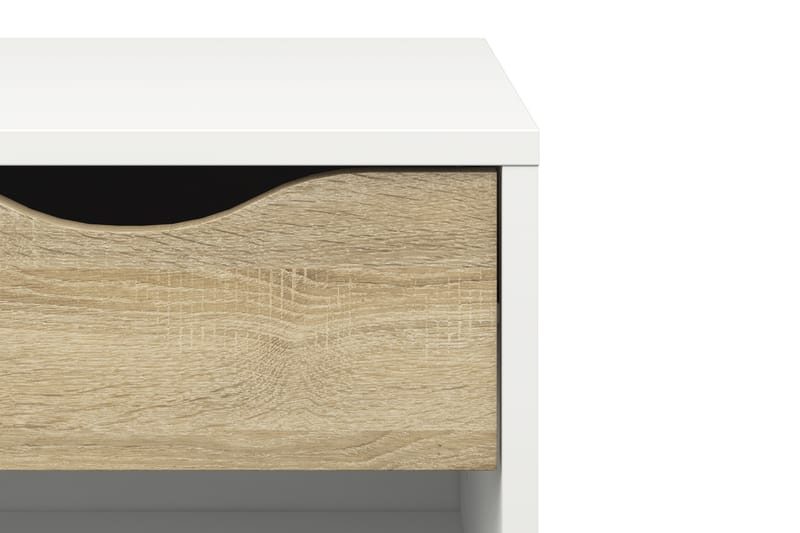 Sängbord Vasiliki 50 cm med Förvaring Låda + Hylla - Vit/Ekfärg - Sängbord & nattduksbord