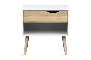 Sängbord Vasiliki 50 cm med Förvaring Låda + Hylla - Vit/Ekfärg - Möbler - Bord & matgrupp - Avlastningsbord & sidobord - Sängbord & nattduksbord