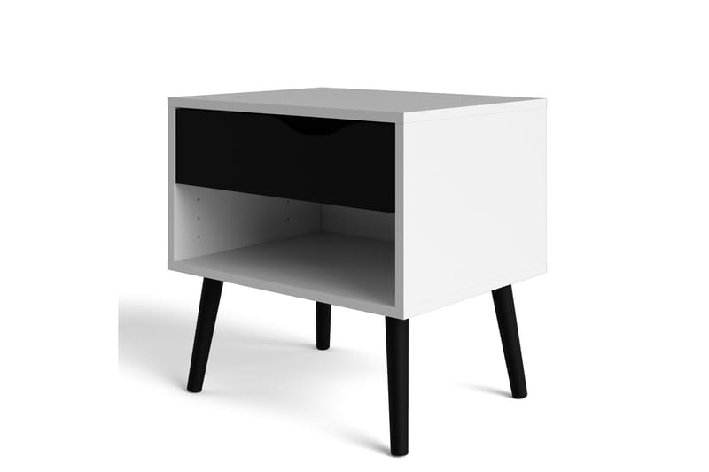 Sängbord Vasiliki 50 cm med Förvaring Låda + Hylla - Vit/Svart - Sängbord & nattduksbord