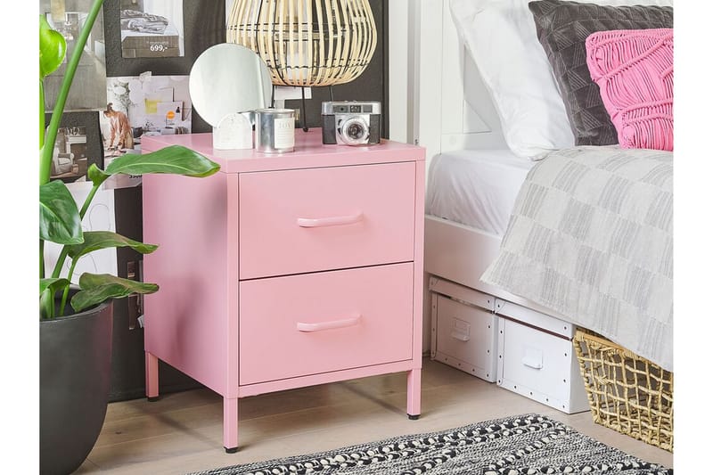 Sängbord Visanza 43 cm - Stål/Rosa - Möbler - Bord & matgrupp - Avlastningsbord & sidobord - Sängbord & nattduksbord