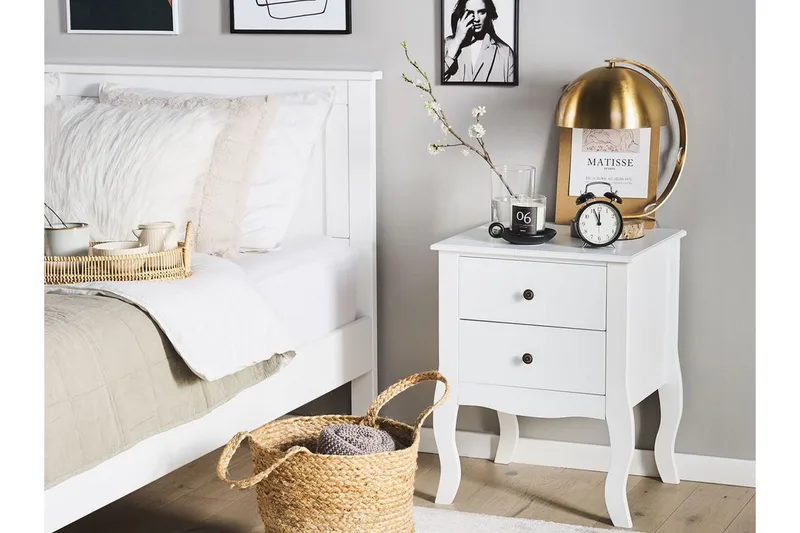 Sängbord vit 2 lådor LANE - Vit - Möbler - Bord & matgrupp - Avlastningsbord & sidobord - Sängbord & nattduksbord