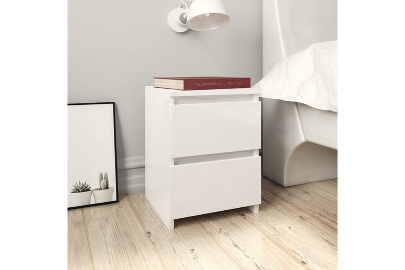 Sängbord vit högglans 30x30x40 cm spånskiva - Vit - Sängbord & nattduksbord