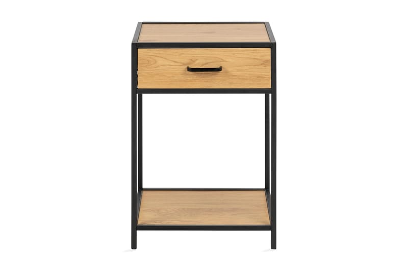 Sängbord Walmon 35 cm med Förvaring Låda + Hylla - Brun/Svart - Sängbord & nattduksbord