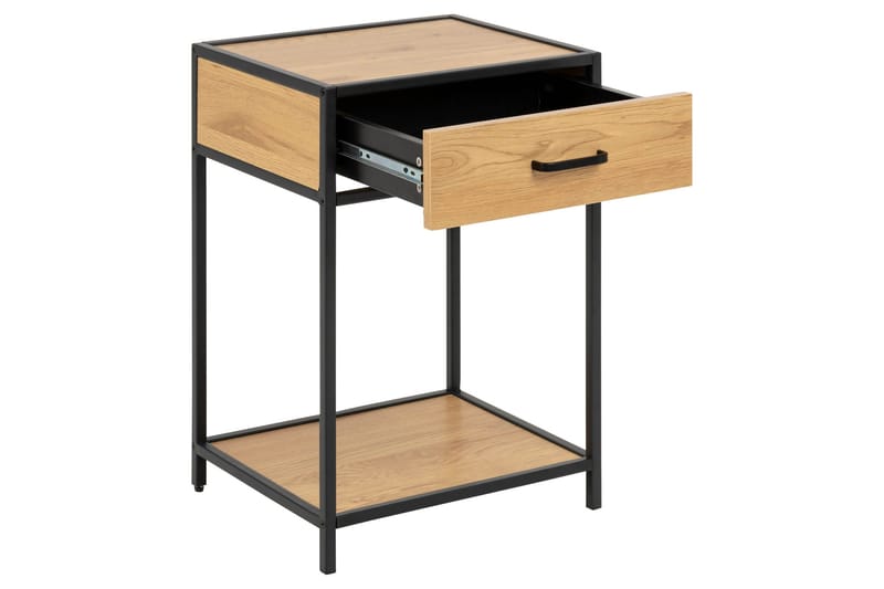 Sängbord Walmon 35 cm med Förvaring Låda + Hylla - Brun/Svart - Sängbord & nattduksbord