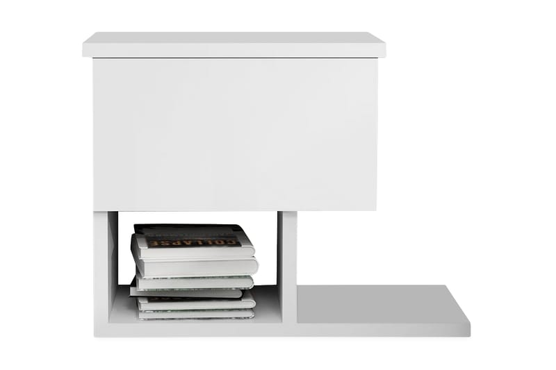 Sängbord Pangler 46 cm med Förvaring Låda + Hyllor - Vit - Sängbord & nattduksbord